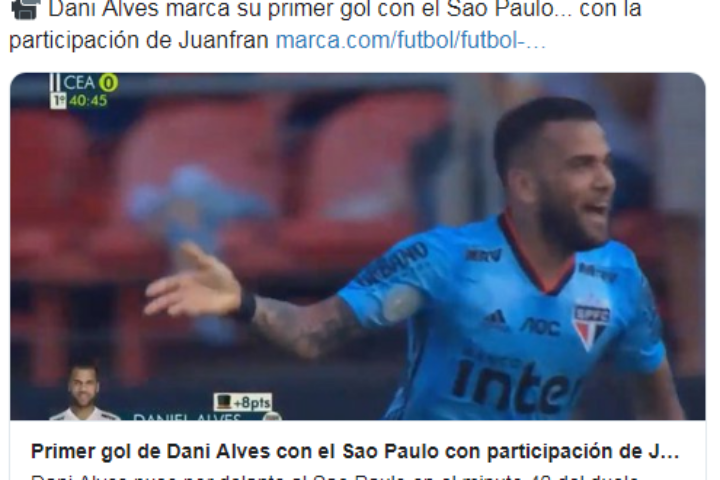 Imprensa internacional repercute gol de Daniel Alves e participação de Juanfran em estreia no São Paulo