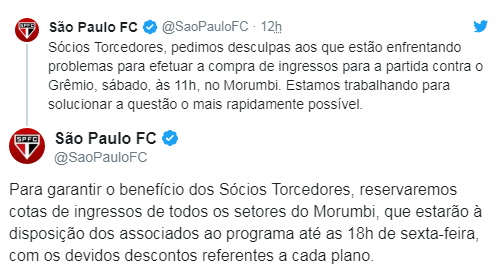 Leia mais sobre o artigo São Paulo pede desculpas aos sócios e promete cota de ingressos para jogo contra o Grêmio
