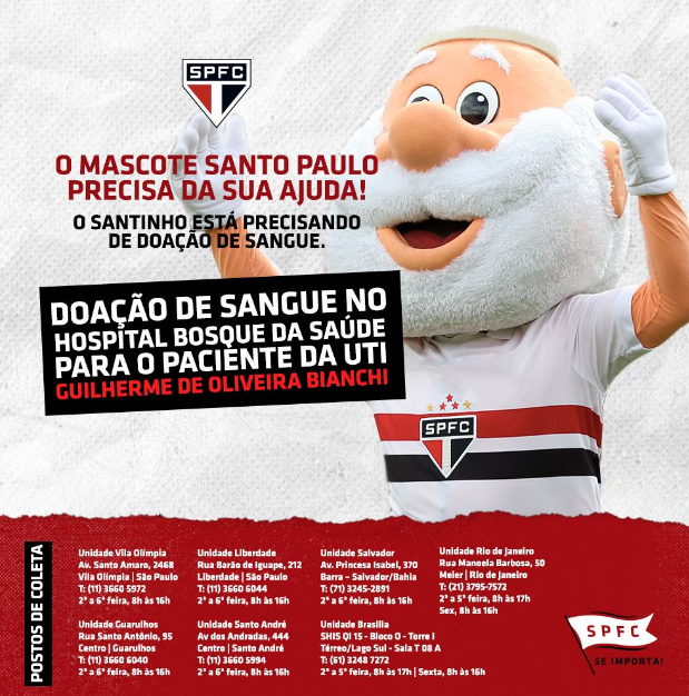 Leia mais sobre o artigo Filho do Severino, mascote do São Paulo, precisa de doação de sangue e São Paulo faz campanha