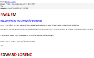 Read more about the article Suposto hacker envia e-mail com ameaça de vazamento de documento, alvos são conselheiros e diretores do São Paulo
