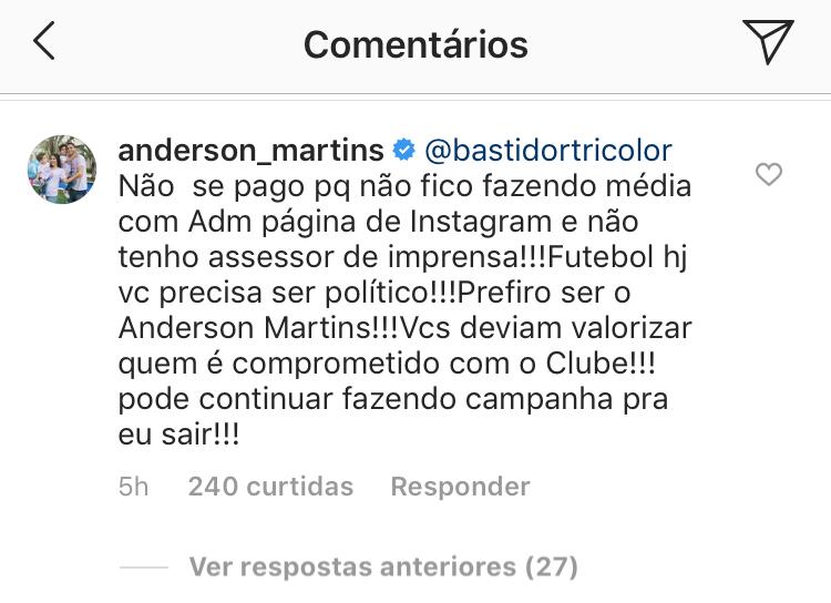 Leia mais sobre o artigo Anderson Martins desabafa após post de torcedor: “Deviam valorizar quem é comprometido com o clube”