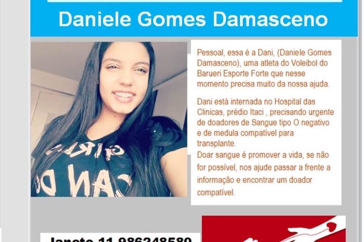 [OFF] Atleta de vôlei do Barueri, ‘parceiro’ do São Paulo, precisa de doações de sangue e medula