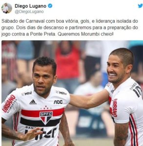 Read more about the article Após vitória, Lugano comemora em rede social e pede torcida no próximo jogo