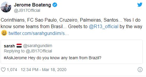 Leia mais sobre o artigo Ao ser perguntado sobre conhecer clubes brasileiros, Jerome Boateng cita o São Paulo