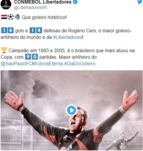 Leia mais sobre o artigo No #DiaDoGoleiro, Libertadores exalta brasileiro com mais jogos no torneio: Rogério Ceni