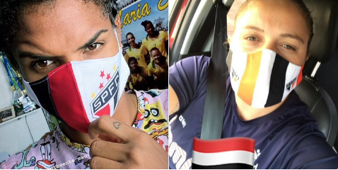 Leia mais sobre o artigo #UseMáscara! Atacantes do futebol feminino são-paulino postam com máscara personalizada do Tricolor