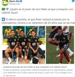 Read more about the article Jornal argentino fala sobre momento do São Paulo e compara Brenner com Gabriel Jesus