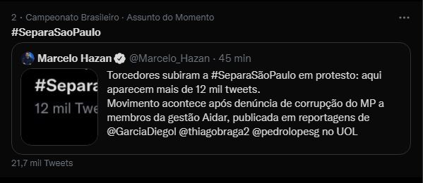 Leia mais sobre o artigo #SeparaSãoPaulo: Torcida bomba campanha para separação do futebol e clube social