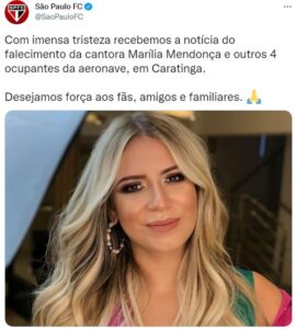 Read more about the article Muricy, Luciano, Duda… São-paulinos postam homenagem para Marília Mendonça
