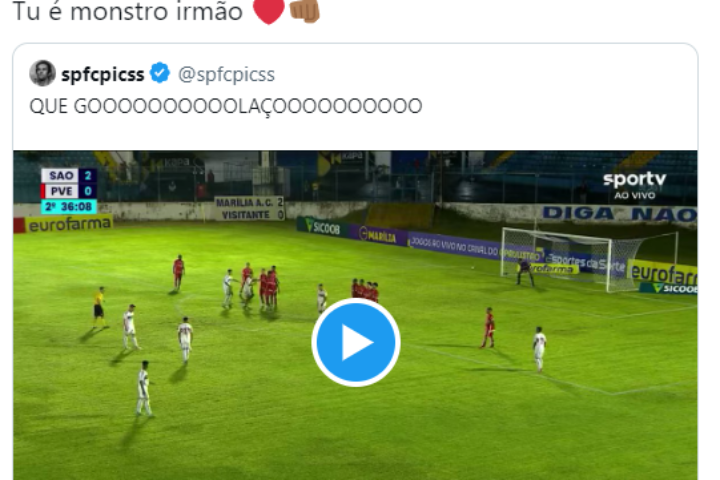 Destaque da última Copinha comemora gol de companheiro na rede social