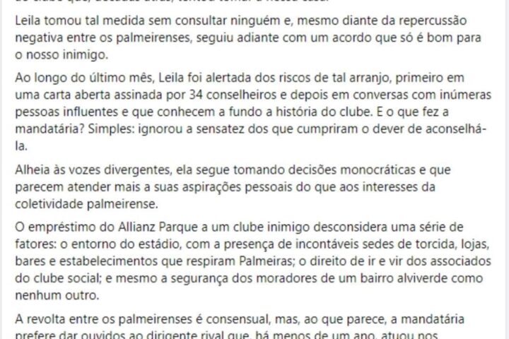 “Uma afronta a nossa história”: Torcida Organizada do Palmeiras critica uso do Allianz pelo São Paulo