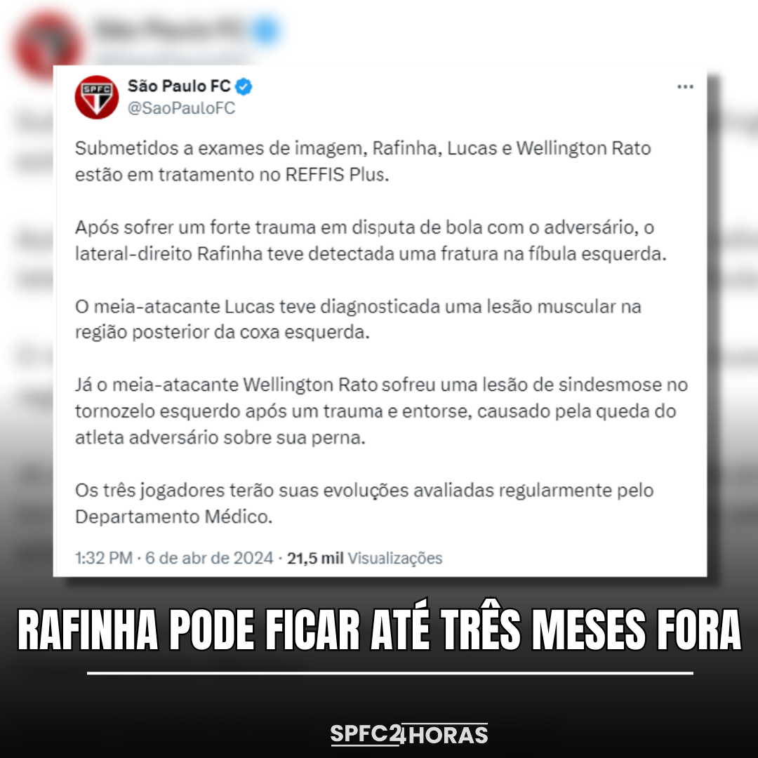 Leia mais sobre o artigo Atualizações DM: Rafinha pode ficar três meses fora, Rato e Lucas Moura dependem de evolução