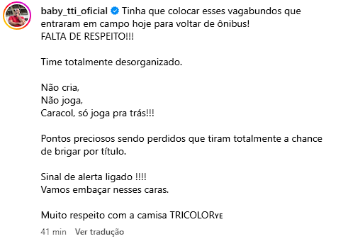 Leia mais sobre o artigo Líder de torcida organizada posta cobrança para elenco após nova derrota: “Sinal de alerta ligado!”