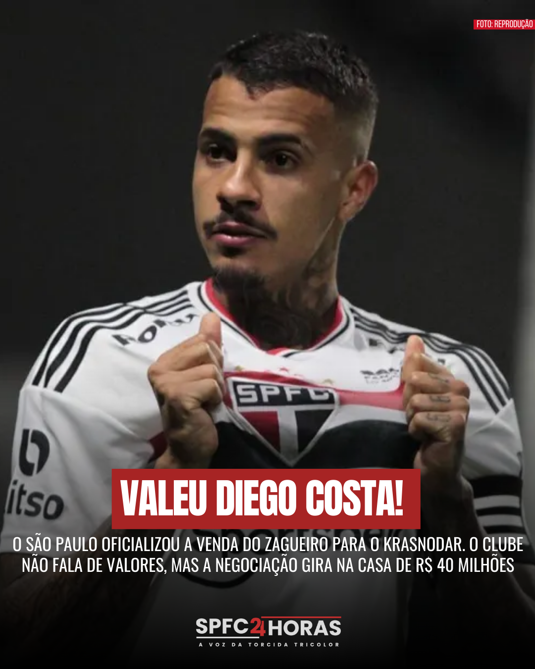 Leia mais sobre o artigo São Paulo oficializa venda de Diego Costa para Rússia e zagueiro deixa recado para clube