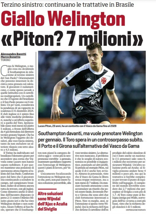 Leia mais sobre o artigo Torino insiste em Welington, oferece quantia milionário e tenta atravessar Southampton