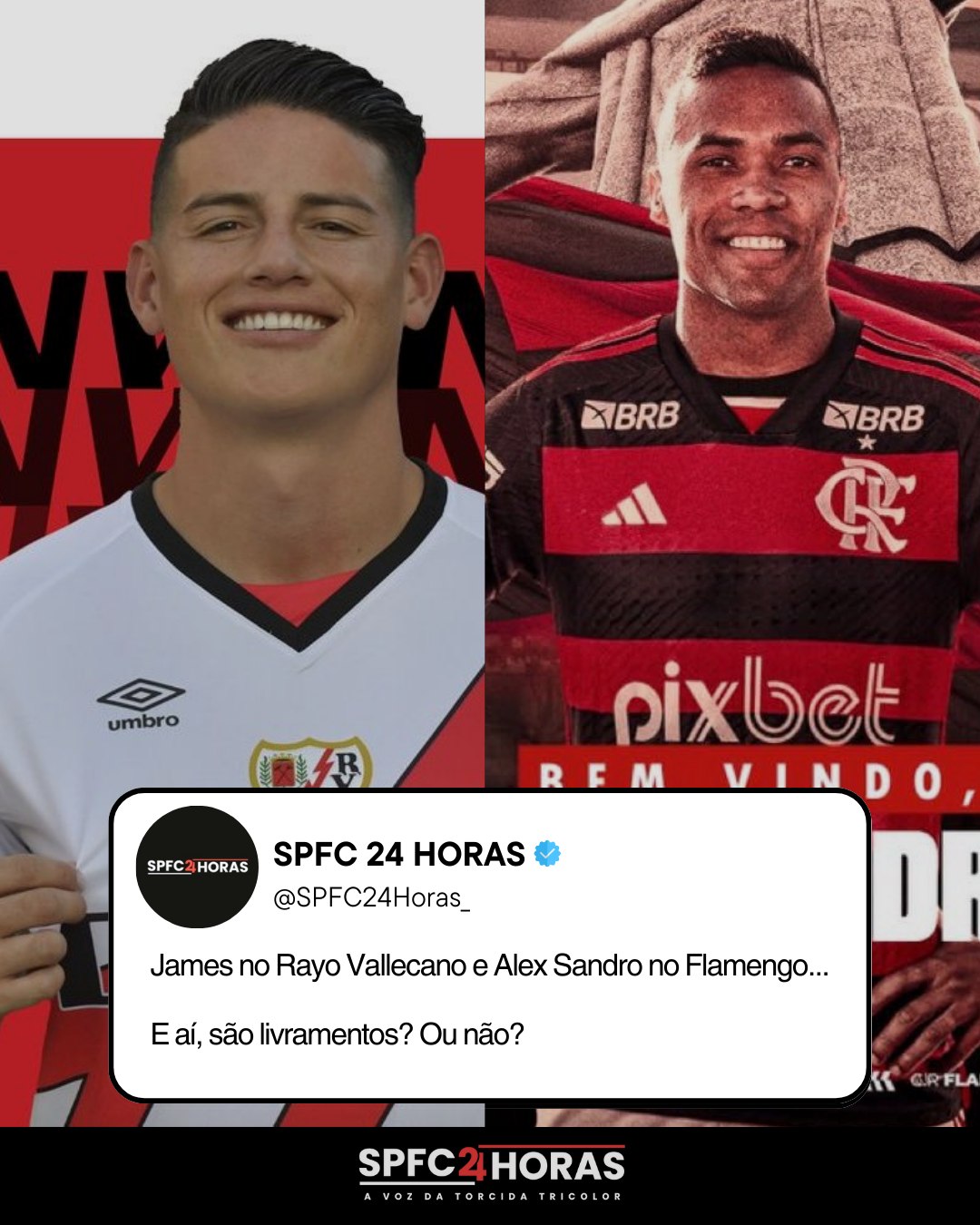 Leia mais sobre o artigo Livramentos? Torcida reage ao ver James em clube espanhol e Alex Sandro no Flamengo