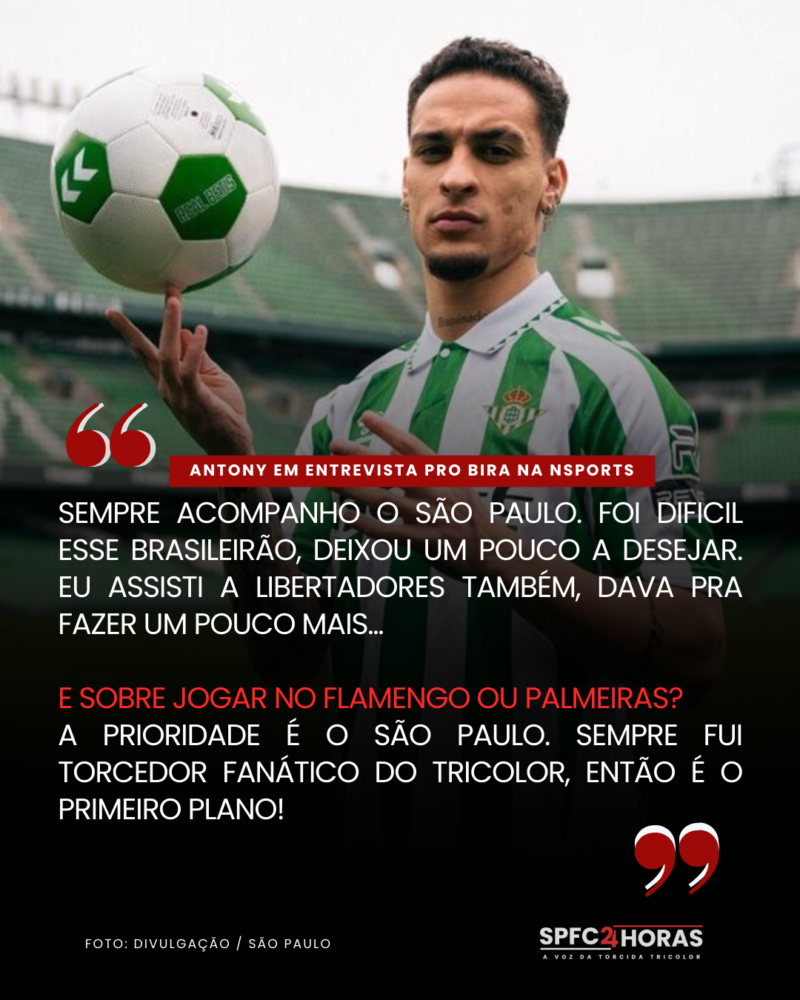 Leia mais sobre o artigo Antony responde sobre atuar em Flamengo ou Palmeiras: “Minha prioridade é o São Paulo”