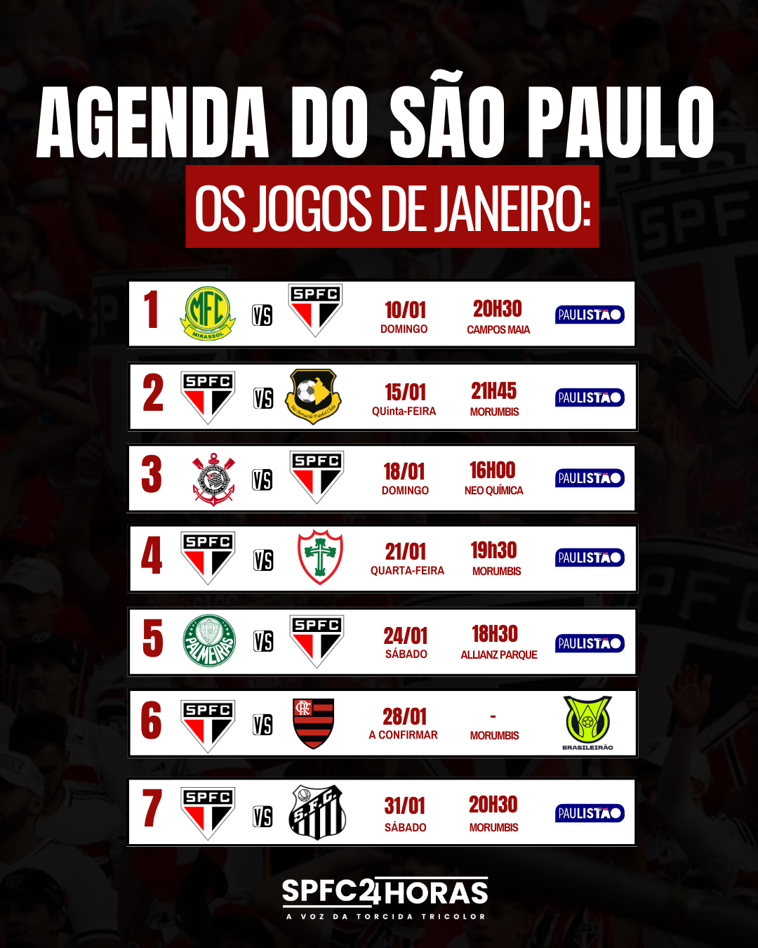 Leia mais sobre o artigo São Paulo encara três clássicos e cinco duelos de Série A em janeiro