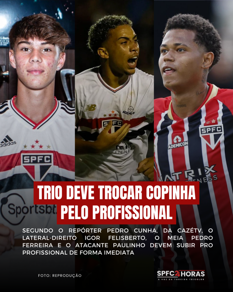 Leia mais sobre o artigo Trio deve deixar a Copinha e subir pro time profissional